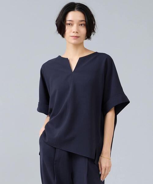 Liesse（リエス）の「キーネックブラウス（シャツ/ブラウス・レディース・ネイビー/モカ/ホワイト・FREE）」の3枚目の写真