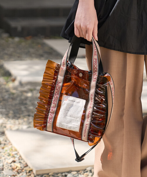 FREAK'S STORE(フリークスストア)の「THEATRE PRODUCTS × FREAK'S STORE/シアタープロダクツ 別注 ジャガードテープ フリル クリア トートバッグ S(ショルダーバッグ・レディース・チャコール/ホワイト/キャメル・ONE SIZE)」の6枚目の写真