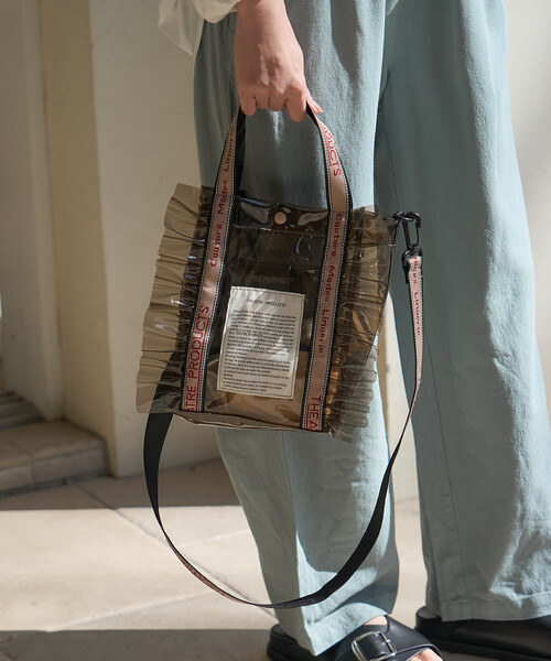 FREAK'S STORE(フリークスストア)の「THEATRE PRODUCTS × FREAK'S STORE/シアタープロダクツ 別注 ジャガードテープ フリル クリア トートバッグ S(ショルダーバッグ・レディース・チャコール/ホワイト/キャメル・ONE SIZE)」の10枚目の写真