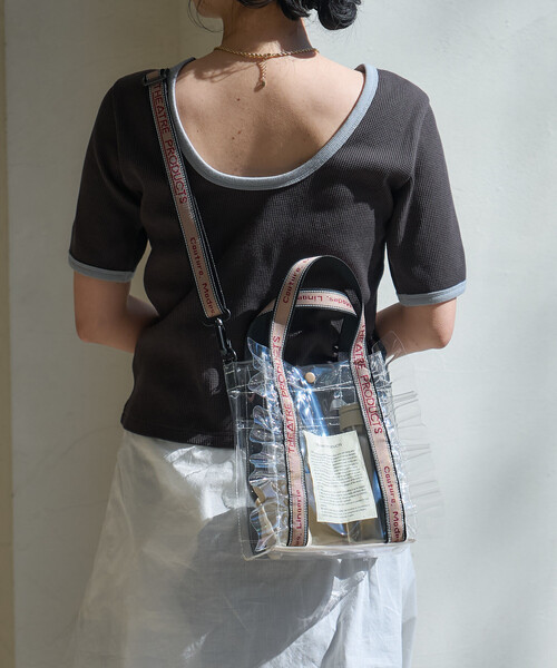 FREAK'S STORE(フリークスストア)の「THEATRE PRODUCTS × FREAK'S STORE/シアタープロダクツ 別注 ジャガードテープ フリル クリア トートバッグ S(ショルダーバッグ・レディース・チャコール/ホワイト/キャメル・ONE SIZE)」の17枚目の写真