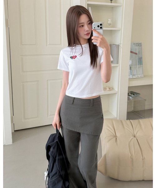 muahmuah（ムーアムーア）の「ラブラブムア クロップ半袖Tシャツ [3色]（Tシャツ/カットソー・レディース・アイボリー/ブラック/チャコール・FREE）」の16枚目の写真
