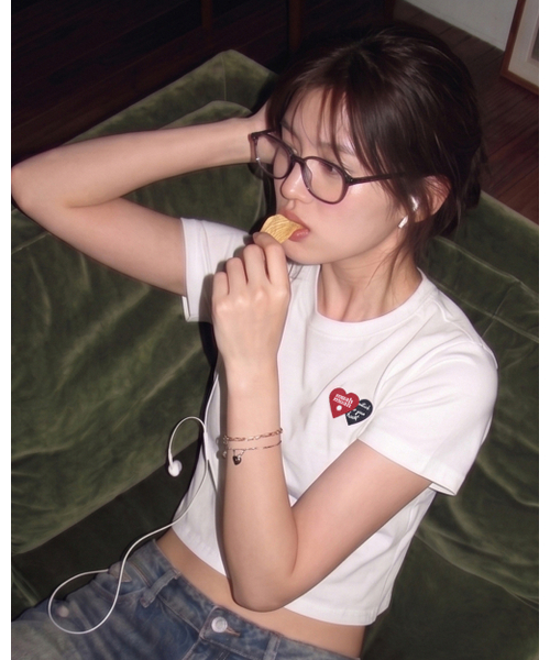 muahmuah（ムーアムーア）の「ラブラブムア クロップ半袖Tシャツ [3色]（Tシャツ/カットソー・レディース・アイボリー/ブラック/チャコール・FREE）」の19枚目の写真