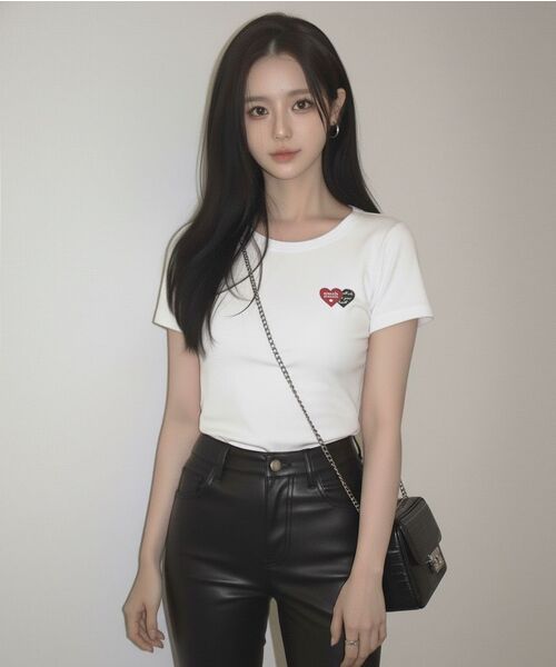 muahmuah（ムーアムーア）の「ラブラブムア クロップ半袖Tシャツ [3色]（Tシャツ/カットソー・レディース・アイボリー/ブラック/チャコール・FREE）」の12枚目の写真