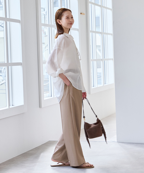 U by SPICK&SPAN（ユーバイスピックアンドスパン）の「リネンライクウォッシャブルパンツ（スラックス・レディース・ライトグレー/ブラウン/ブラック・36/38）」の4枚目の写真