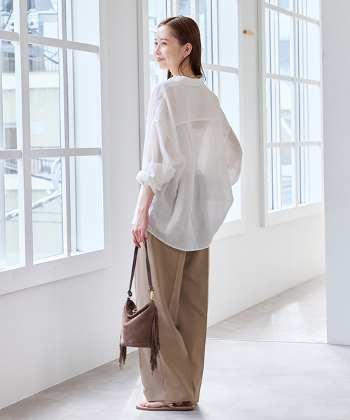 U by SPICK&SPAN（ユーバイスピックアンドスパン）の「リネンライクウォッシャブルパンツ（スラックス・レディース・ライトグレー/ブラウン/ブラック・36/38）」の5枚目の写真