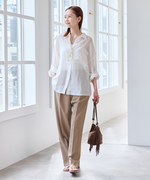 U by SPICK&SPAN（ユーバイスピックアンドスパン）の「リネンライクウォッシャブルパンツ（スラックス・レディース・ライトグレー/ブラウン/ブラック・36/38）」の6枚目の写真