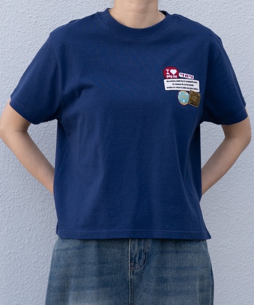 FLUKE HOLIC(フロックホリック)の「EMB patch logo TEE(Tシャツ/カットソー・レディース・ホワイト/ネイビー/ブラック・SMALL/LARGE/MEDIUM)」の1枚目の写真