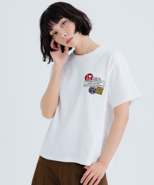 FLUKE HOLIC(フロックホリック)の「EMB patch logo TEE(Tシャツ/カットソー・レディース・ホワイト/ネイビー/ブラック・SMALL/LARGE/MEDIUM)」の2枚目の写真