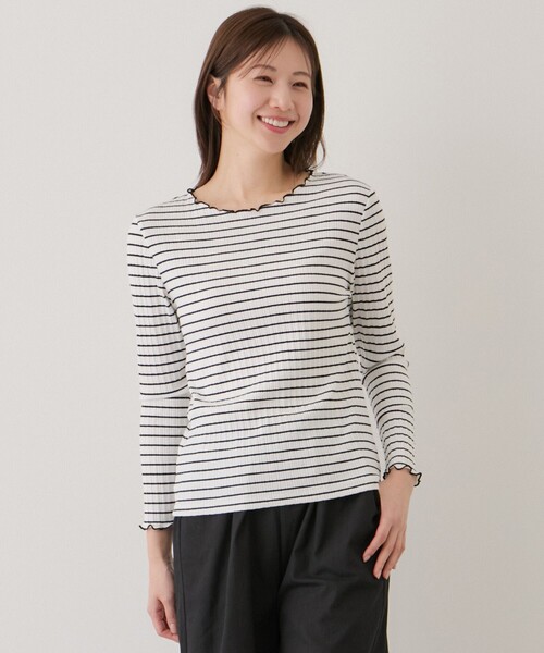 Jayro(ジャイロ)の「ランダムテレコ長袖プルオーバー(Tシャツ/カットソー・レディース・ブラック/ホワイト/ベージュ/ホワイト系その他・M)」の1枚目の写真