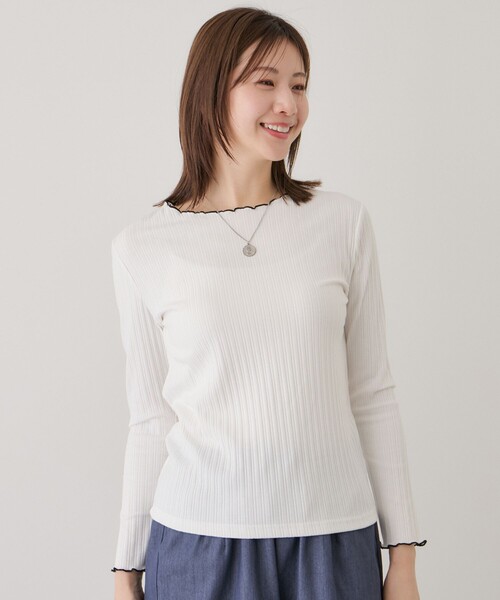 Jayro(ジャイロ)の「ランダムテレコ長袖プルオーバー(Tシャツ/カットソー・レディース・ブラック/ホワイト/ベージュ/ホワイト系その他・M)」の2枚目の写真