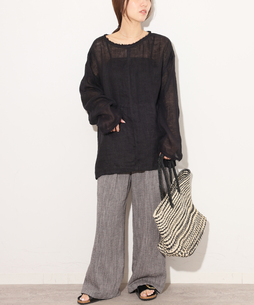 JOURNAL STANDARD relume(ジャーナルスタンダード レリューム)の「リネンガーゼロングスリーブビッグプルオーバー(シャツ/ブラウス・レディース・ホワイト/ブラック/ブラウン・FREE)」の4枚目の写真