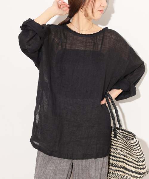 JOURNAL STANDARD relume(ジャーナルスタンダード レリューム)の「リネンガーゼロングスリーブビッグプルオーバー(シャツ/ブラウス・レディース・ホワイト/ブラック/ブラウン・FREE)」の8枚目の写真