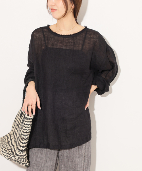 JOURNAL STANDARD relume(ジャーナルスタンダード レリューム)の「リネンガーゼロングスリーブビッグプルオーバー(シャツ/ブラウス・レディース・ホワイト/ブラック/ブラウン・FREE)」の9枚目の写真