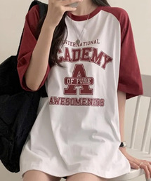 カレッジロゴ 配色 ラグランTシャツ 半袖カットソー