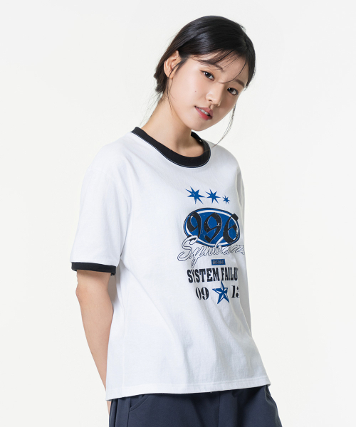 MOZMOZ(モズモズ)の「996 グラフィックリンガーTシャツ ホワイト(Tシャツ/カットソー・レディース・その他・3/2/1)」の2枚目の写真