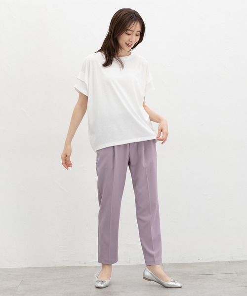 Honeys(ハニーズ)の「【ハニさら・接触冷感・吸水速乾・UVカット・遮熱】ショルダータックTシャツ(Tシャツ/カットソー・レディース・スミクロ/ホワイト系その他2/オフホワイト/ブラック/ホワイト×ブラック・S/M/L)」の7枚目の写真