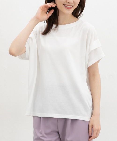 Honeys(ハニーズ)の「【ハニさら・接触冷感・吸水速乾・UVカット・遮熱】ショルダータックTシャツ(Tシャツ/カットソー・レディース・スミクロ/ホワイト系その他2/オフホワイト/ブラック/ホワイト×ブラック・S/M/L)」の8枚目の写真