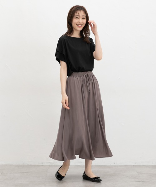 Honeys(ハニーズ)の「【ハニさら・接触冷感・吸水速乾・UVカット・遮熱】ショルダータックTシャツ(Tシャツ/カットソー・レディース・スミクロ/ホワイト系その他2/オフホワイト/ブラック/ホワイト×ブラック・S/M/L)」の9枚目の写真
