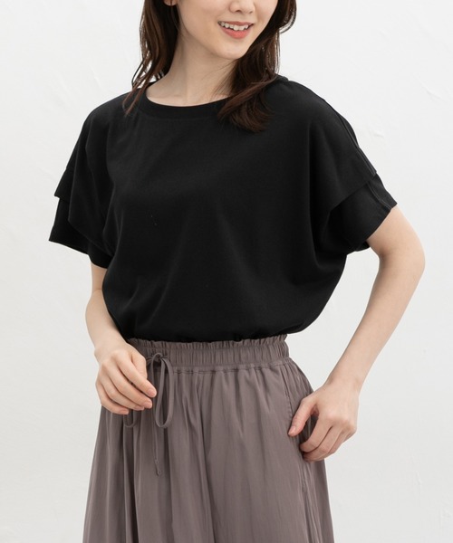 Honeys(ハニーズ)の「【ハニさら・接触冷感・吸水速乾・UVカット・遮熱】ショルダータックTシャツ(Tシャツ/カットソー・レディース・スミクロ/ホワイト系その他2/オフホワイト/ブラック/ホワイト×ブラック・S/M/L)」の10枚目の写真