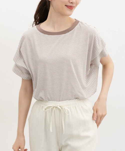 Honeys(ハニーズ)の「【ハニさら・接触冷感・吸水速乾・UVカット・遮熱】ショルダータックTシャツ(Tシャツ/カットソー・レディース・スミクロ/ホワイト系その他2/オフホワイト/ブラック/ホワイト×ブラック・S/M/L)」の16枚目の写真