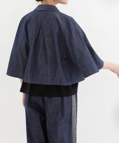 nop de nod（ノップドゥノッド）の「Rondeケープスリーブクロップドシャツ（その他アウター・レディース・インディゴブルー/ブラック/キャメル・3）」の8枚目の写真