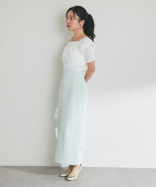 La boutique BonBon(ラブティックボンボン)の「【今すぐお届け!・1枚で決まる】リボンアシメドレープネックカットソー(Tシャツ/カットソー・レディース・ネイビー/ホワイト/サックスブルー・FREE)」の8枚目の写真
