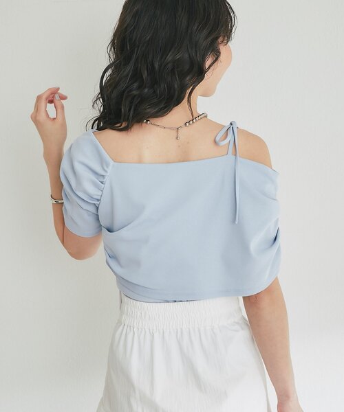 La boutique BonBon（ラブティックボンボン）の「【涼しく夏映え】リボンアシメドレープネックカットソー（Tシャツ/カットソー・レディース・ネイビー/ホワイト/サックスブルー・FREE）」の20枚目の写真