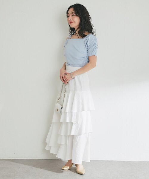 La boutique BonBon（ラブティックボンボン）の「【涼しく夏映え】リボンアシメドレープネックカットソー（Tシャツ/カットソー・レディース・ネイビー/ホワイト/サックスブルー・FREE）」の22枚目の写真