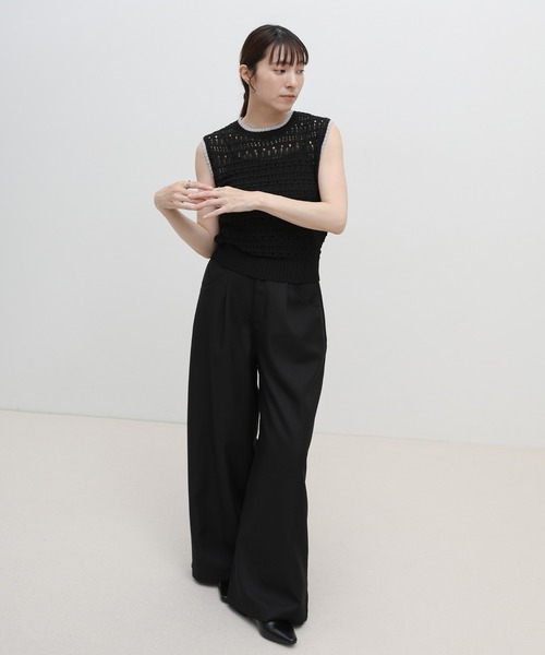 select MOCA(セレクトモカ)の「透かし編みバイカラーフレンチニットベスト(ニット/セーター・レディース・オフホワイト/ブラウン/ブラック・FREE)」の20枚目の写真