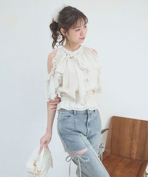 MAJESTIC LEGON(マジェスティックレゴン)の「アメスリフリルリボン半袖ブラウス(シャツ/ブラウス・レディース・ホワイト系その他2/ミント/ブラック/ピンク・MEDIUM)」の21枚目の写真