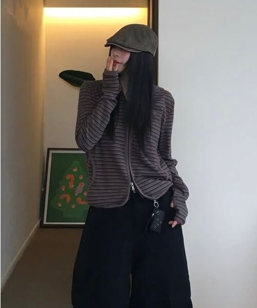 DANDEL（ダンデル）の「DD stripe trim hoodie zip-up (BROWN)（パーカー・レディース・その他・OS）」の6枚目の写真