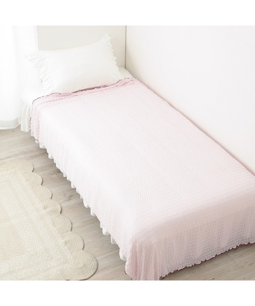Francfranc(フランフラン)の「ひんやり リップル ブランケット シングル 1400×2000 冷感 くしゅくしゅ(ブランケット・レディース・ピンク・FREE)」の1枚目の写真