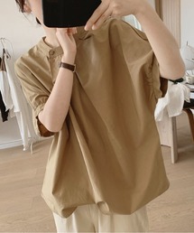 アシンメトリー ギャザー 半袖 シャツ トップス