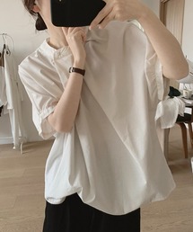 アシンメトリー ギャザー 半袖 シャツ トップス
