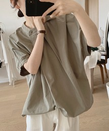 アシンメトリー ギャザー 半袖 シャツ トップス