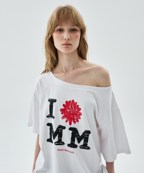Mardi Mercredi(マルディメクルディ)の「TSHIRT OFF SHOULDER CRACKED IFMM / Tシャツ オフショルダー クラック IFMM(Tシャツ/カットソー・レディース・ホワイト/ピンク・FREE)」の4枚目の写真