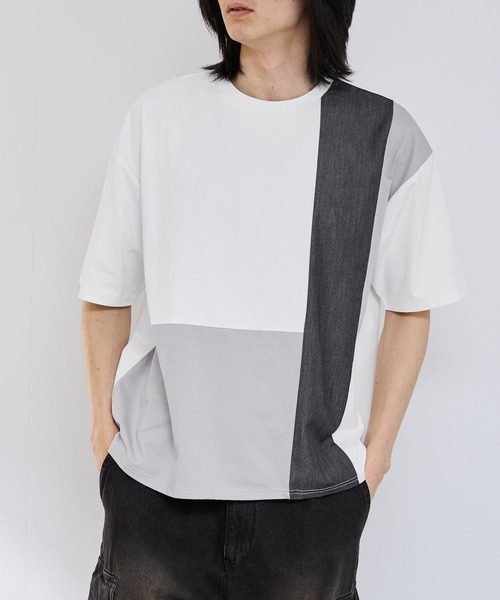URBAN COLLECTION(アーバンコレクション)の「【URBANCOLLECTION/アーバンコレクション】天竺 異素材ブロック切り替え ルーズシルエット Tシャツ 接触冷感 吸水速乾 UVカット ストレッチ(Tシャツ/カットソー・メンズ・ホワイト系その他/ライトグレー系/グレー系その他・S/M/L/XL)」の1枚目の写真