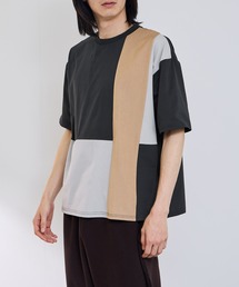 【URBANCOLLECTION/アーバンコレクション】天竺 異素材ブロック切り替え ルーズシルエット Tシャツ 接触冷感 吸水速乾 UVカット ストレッチ
