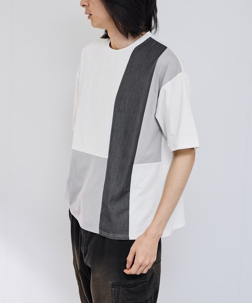 URBAN COLLECTION(アーバンコレクション)の「【URBANCOLLECTION/アーバンコレクション】天竺 異素材ブロック切り替え ルーズシルエット Tシャツ 接触冷感 吸水速乾 UVカット ストレッチ(Tシャツ/カットソー・メンズ・ホワイト系その他/ライトグレー系/グレー系その他・S/M/L/XL)」の4枚目の写真