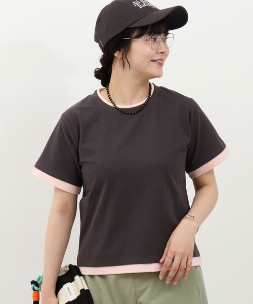 fredy couleur(フレディクルール)の「ドライタッチ天竺レイヤード風配色Tee(Tシャツ/カットソー・レディース・チャコールグレー/オフホワイト/ロイヤルブルー/ベビーピンク・38)」の5枚目の写真