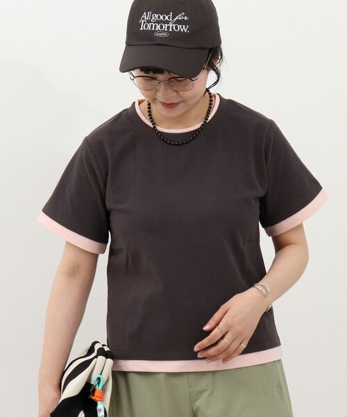 fredy couleur(フレディクルール)の「ドライタッチ天竺レイヤード風配色Tee(Tシャツ/カットソー・レディース・チャコールグレー/オフホワイト/ロイヤルブルー/ベビーピンク・38)」の7枚目の写真