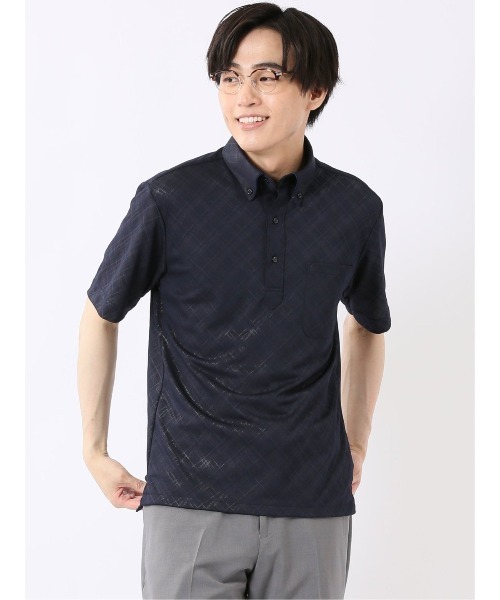 TAKA-Q(タカキュー)の「ビズポロ ポロシャツ メンズ 半袖 ストレッチ 吸水速乾 ノンアイロン ボタンダウン クールパス クールビズ(ポロシャツ・メンズ・サックスブルー/ピンク系その他/ネイビー・MEDIUM/X-LARGE/LARGE)」の2枚目の写真