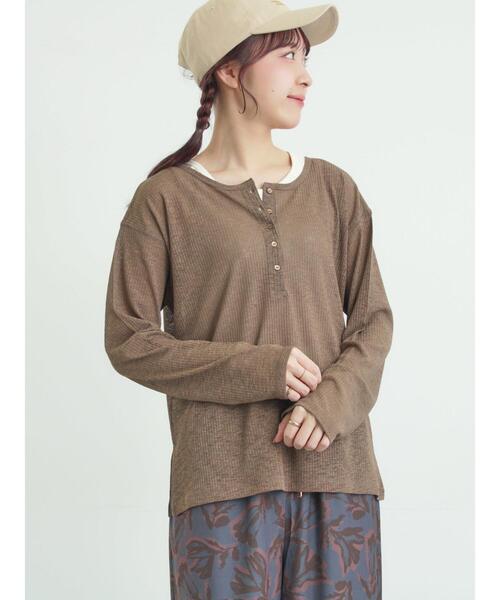 Samansa Mos2（サマンサ モスモス）の「シアーリブヘンリーネックカットソー（Tシャツ/カットソー・レディース・ブラック/グレー/モカ・F）」の4枚目の写真