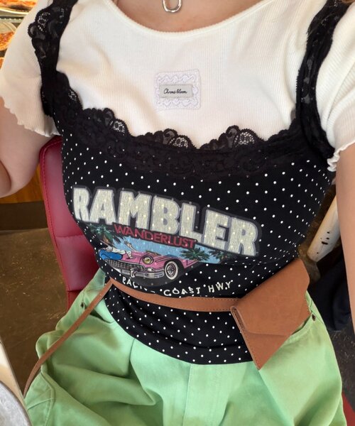 w closet(ダブルクローゼット)の「【Am企画】ロゴプリントレースキャミソール(Tシャツ/カットソー・レディース・グレー/オフホワイト/ブラック・FREE)」の13枚目の写真