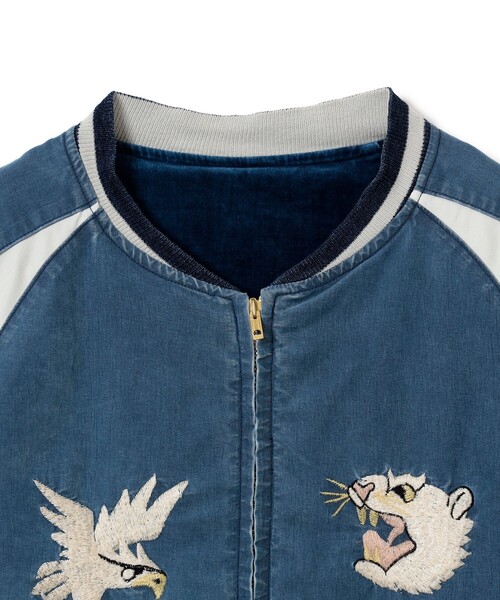 REMI RELIEF(レミレリーフ)の「【イベント限定】【別注】REMI RELIEF / Souvenir Jacket Tiger Indigo(スカジャン・メンズ・インディゴブルー・XX-LARGE/X-LARGE/LARGE/MEDIUM/SMALL)」の3枚目の写真