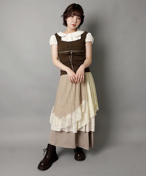 SPINNS(スピンズ)の「異素材ドッキングロングスカート/チェック/レース/小花柄/NEO森ガール(スカート・レディース・ブルー/ベージュ/グリーン/ワイン・ONESIZE)」の21枚目の写真