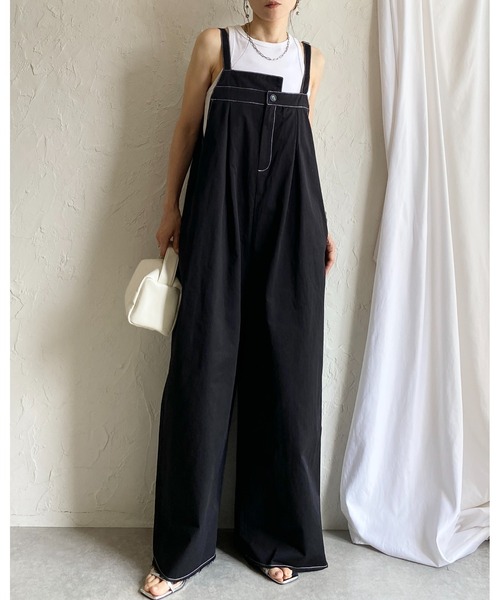 She's Closet(シーズクローゼット)の「綿ツイルフロントタックアシンメトリー アシメデザインワイドパンツサロペット(サロペット/オーバーオール・レディース・ブラック/ベージュ/カーキブラウン/アイボリー・FREE)」の16枚目の写真