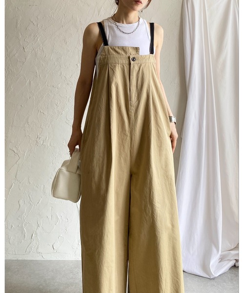 She's Closet(シーズクローゼット)の「綿ツイルフロントタックアシンメトリー アシメデザインワイドパンツサロペット(サロペット/オーバーオール・レディース・ブラック/ベージュ/カーキブラウン/アイボリー・FREE)」の18枚目の写真