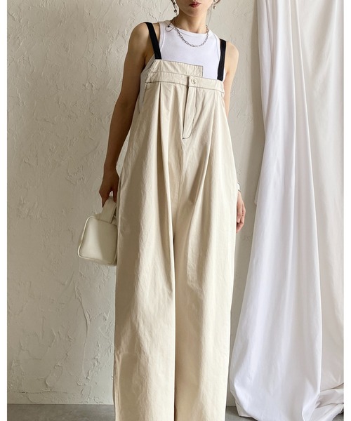 She's Closet(シーズクローゼット)の「綿ツイルフロントタックアシンメトリー アシメデザインワイドパンツサロペット(サロペット/オーバーオール・レディース・ブラック/ベージュ/カーキブラウン/アイボリー・FREE)」の19枚目の写真