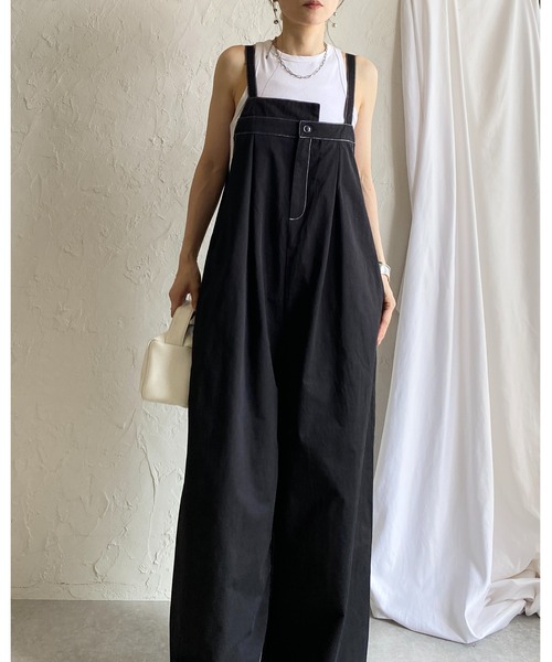 She's Closet(シーズクローゼット)の「綿ツイルフロントタックアシンメトリー アシメデザインワイドパンツサロペット(サロペット/オーバーオール・レディース・ブラック/ベージュ/カーキブラウン/アイボリー・FREE)」の20枚目の写真